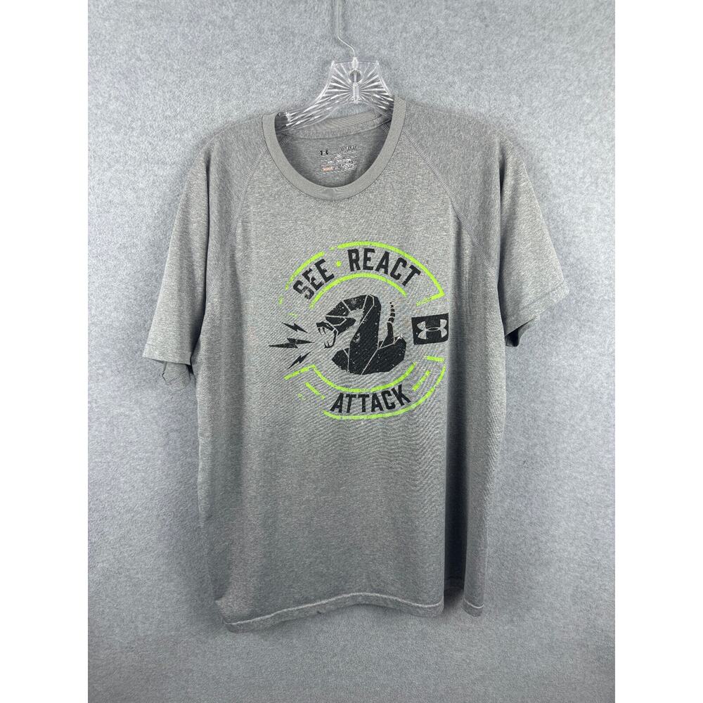 Under Armour See React Attack Heat Gear Shirt Size M Gray Crew Neck Tee DEFECT